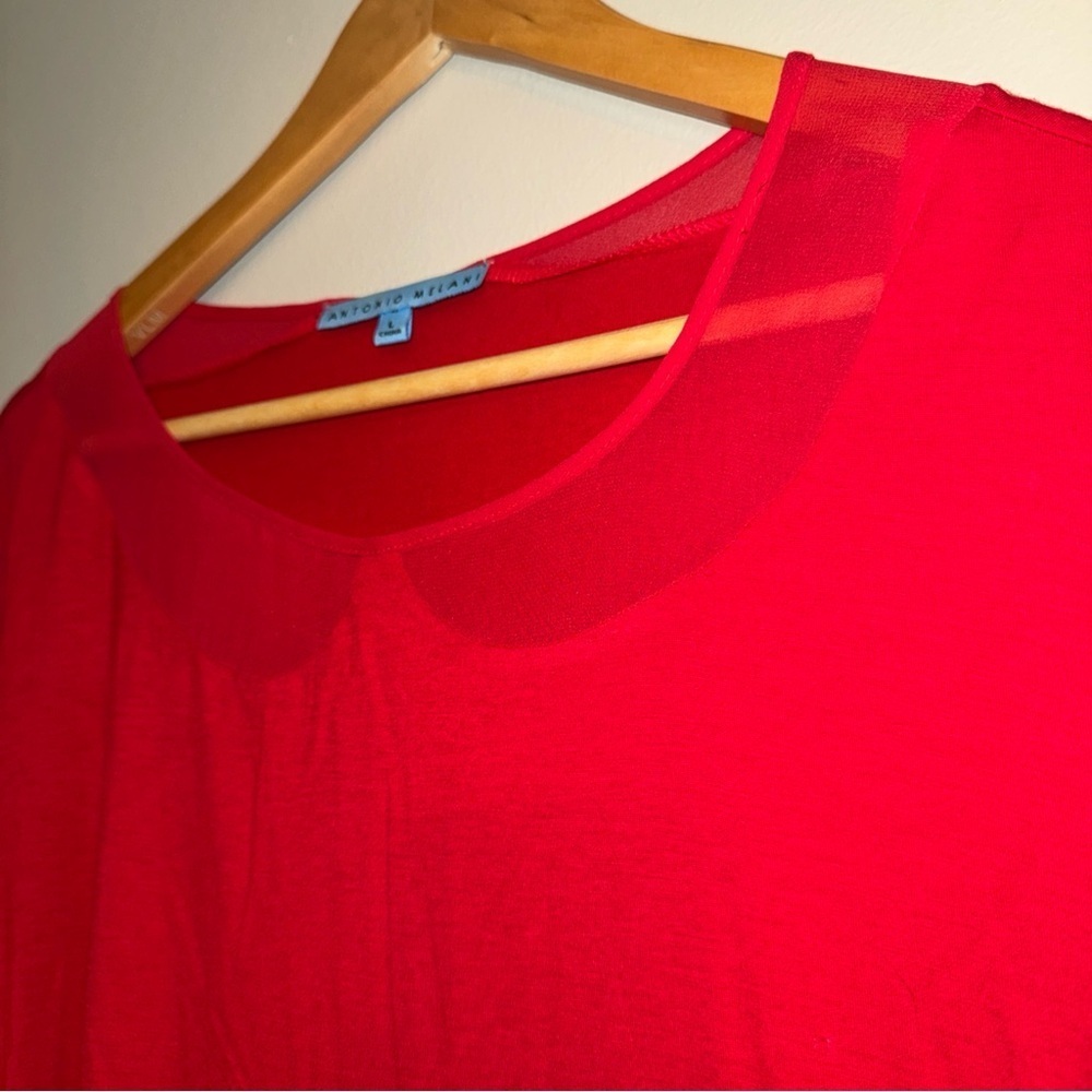 Antonio Melani Womens Red Long Sleeve Shirt With Sheer Petal Cut out Neckline L - Picture 3 of 8